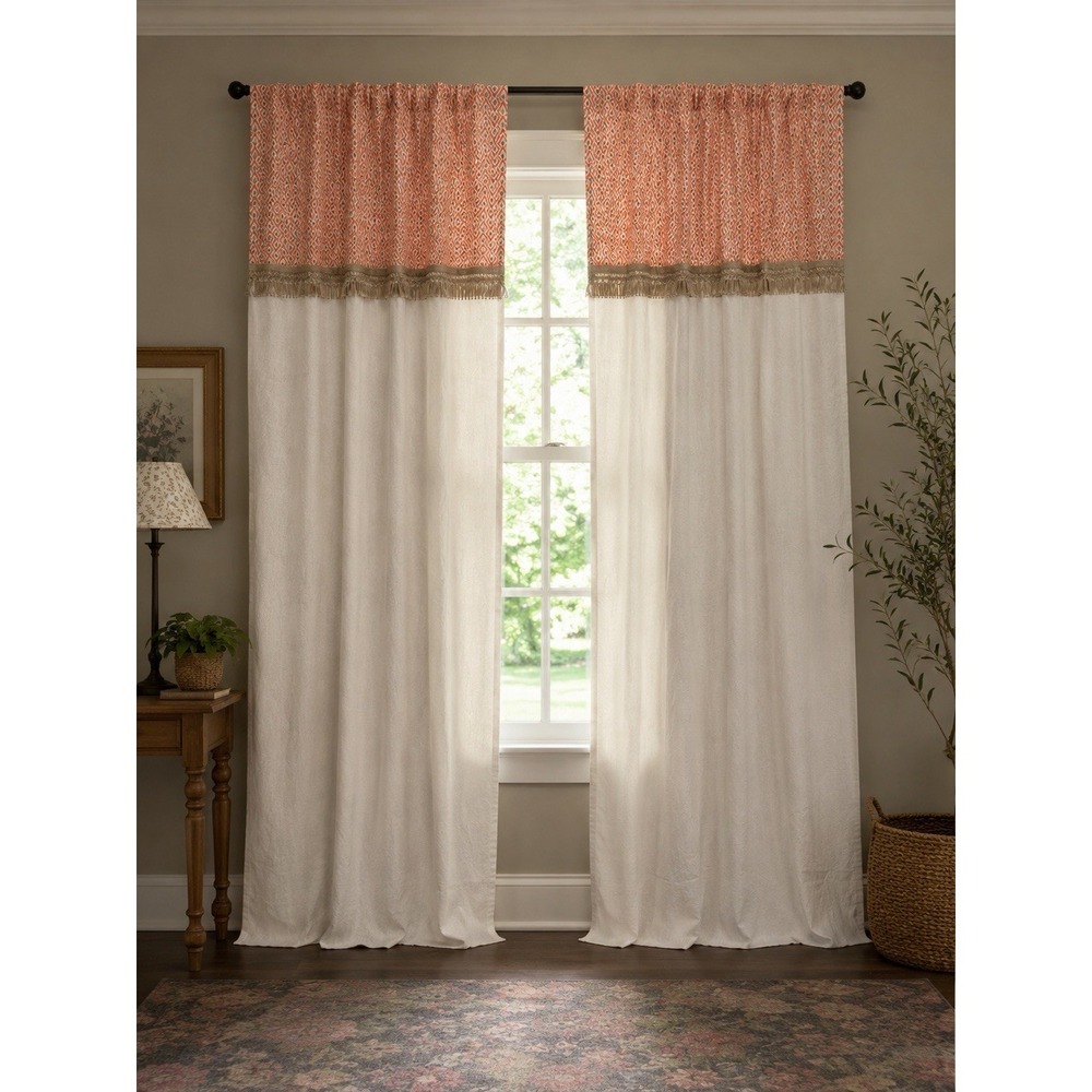 Eastern Accents Luxury 48x94 Custom Drapery Lobel/Gretal Coral Blue Boho X2